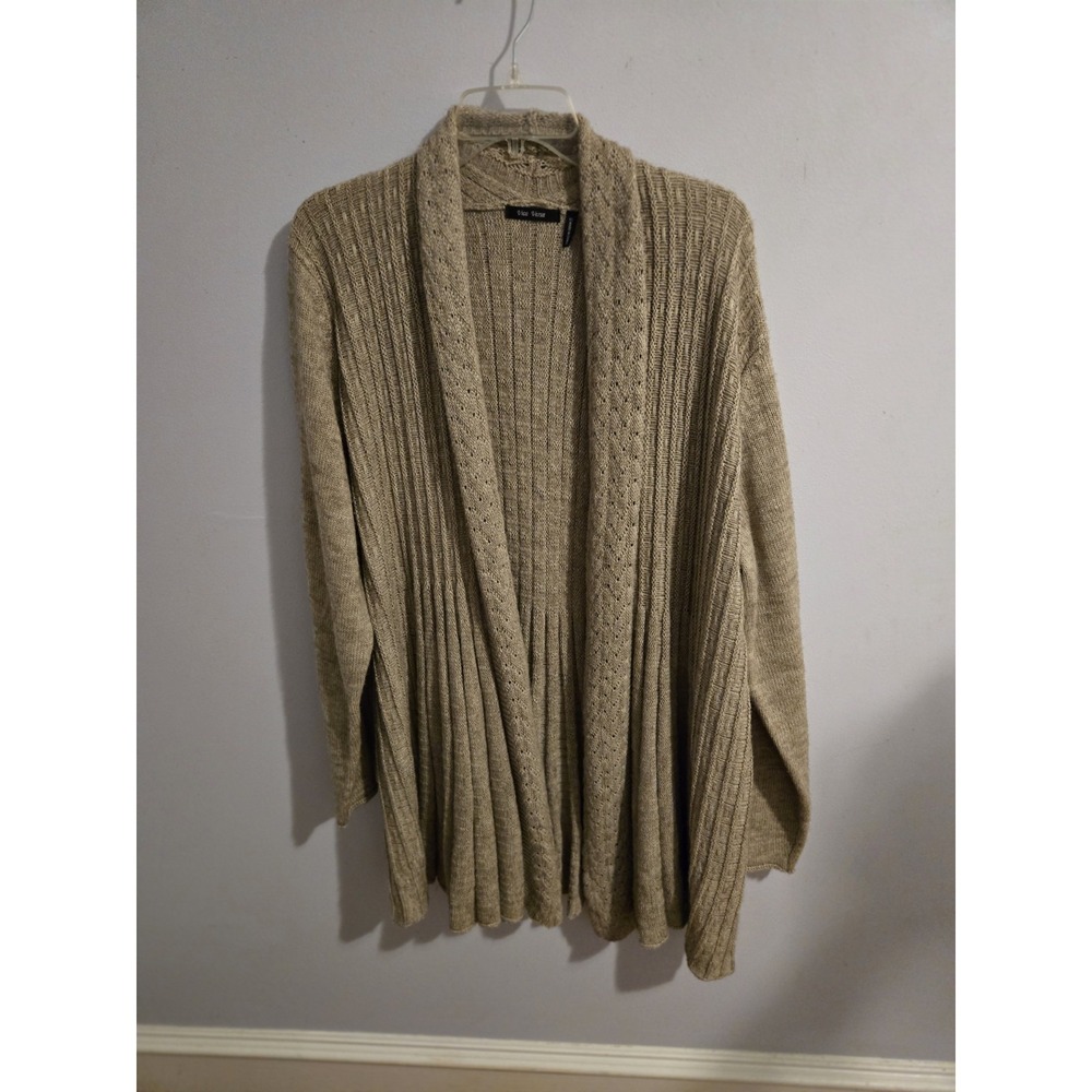Vise Versa Grannycore Fluted Women Blended Tan Cozy 1X Cardigan Coastal Grandma